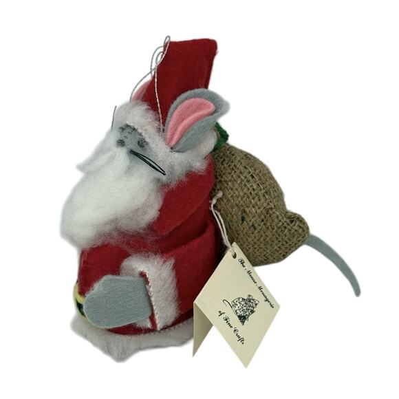 Festive Vintage Handcrafted Wool Felt Mouse Santa Claus Ornament XMAS Friends - Picture 3 of 12